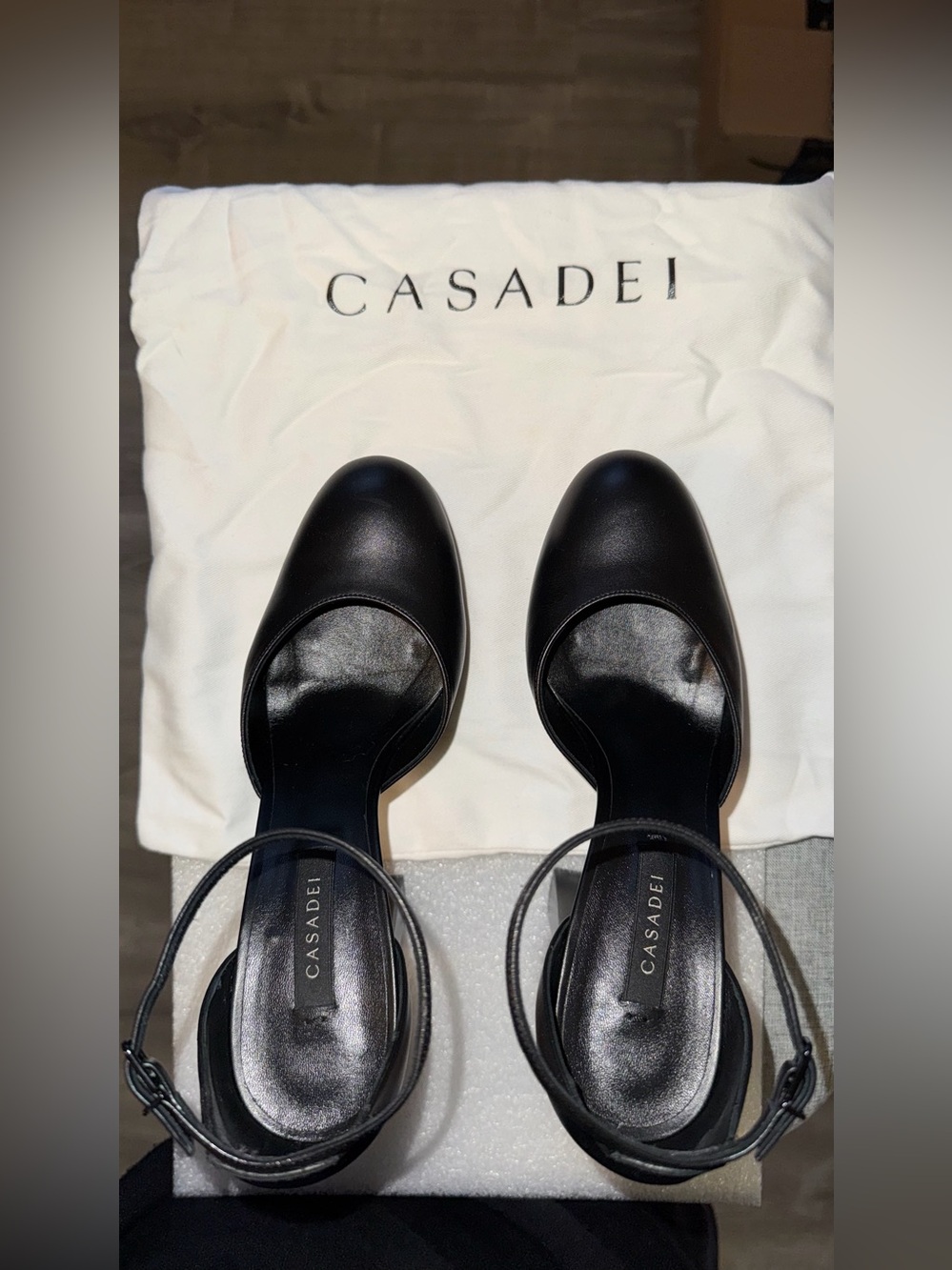 Casadei Betty Black Leather Platform Ankle Strap Pumps 36.5